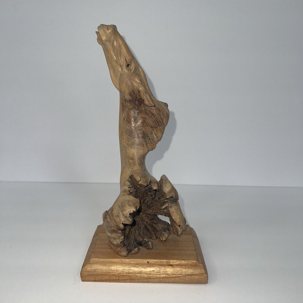 Vintage Carved Burl Wood Horse Head Sculpture Wild Equestrian Wooden Statue Bust